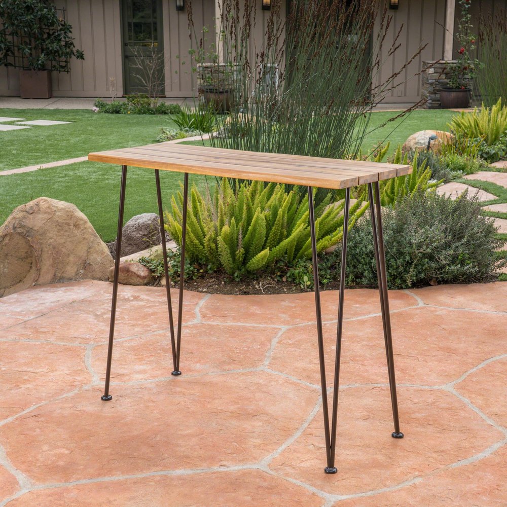 Walnut and Brown Wood and Iron Outdoor Bar Table - 47-inch