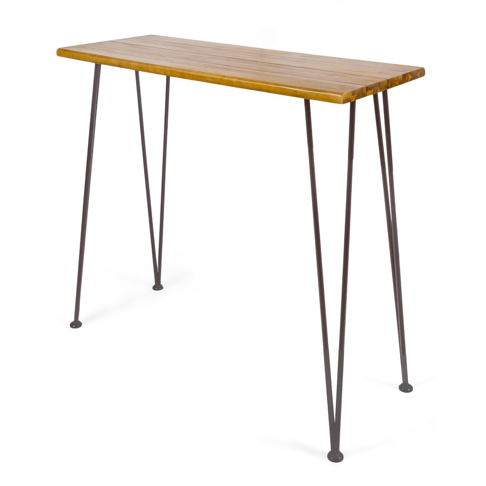 Walnut and Brown Wood and Iron Outdoor Bar Table - 47-inch