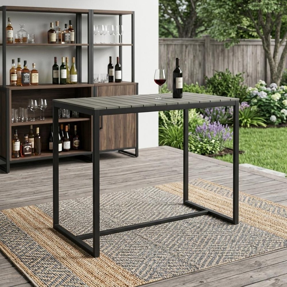 Gray Wood and Iron Outdoor Bar Table - 51-inch