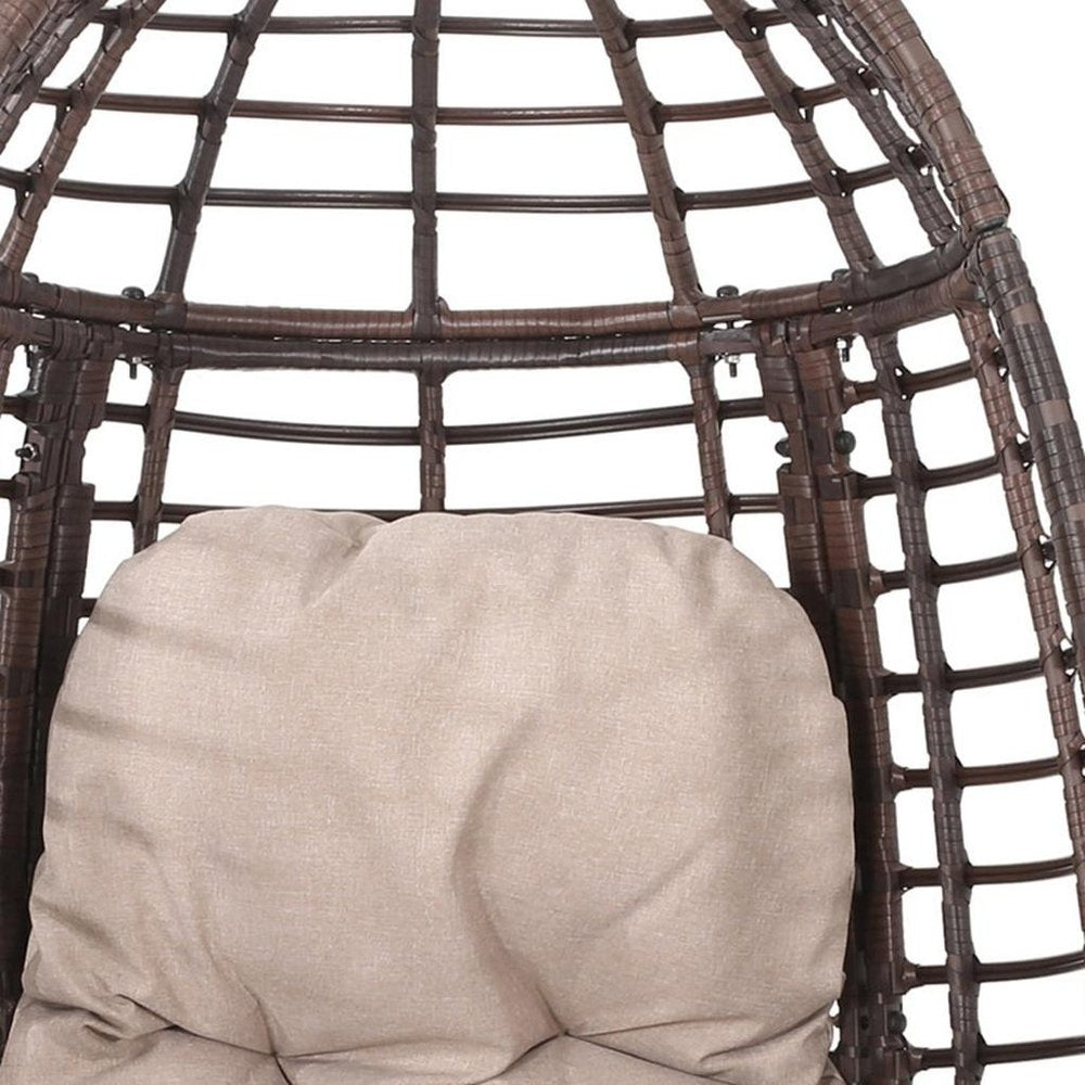 Beige Metal Outdoor Egg Chair with Brown Cushion - 31-inch