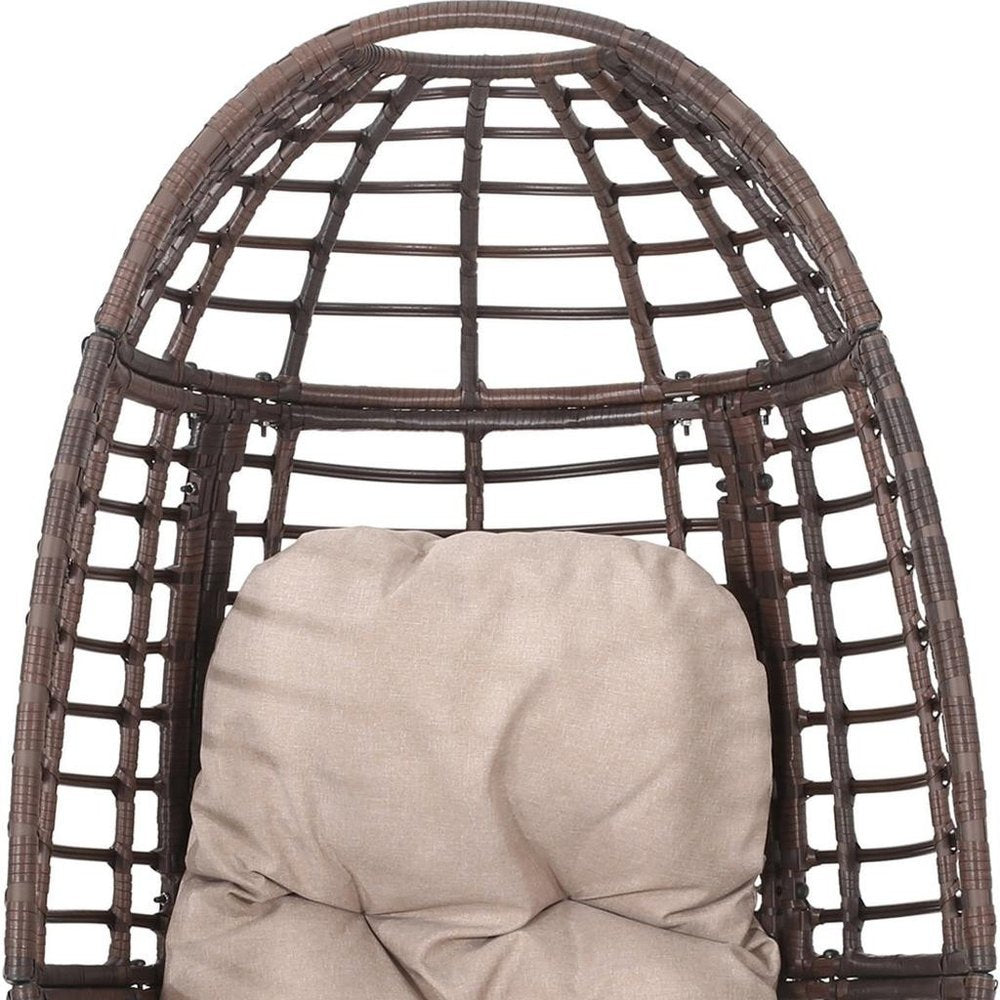 Beige Metal Outdoor Egg Chair with Brown Cushion - 31-inch