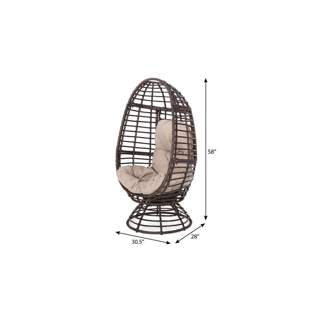 Beige Metal Outdoor Egg Chair with Brown Cushion - 31-inch