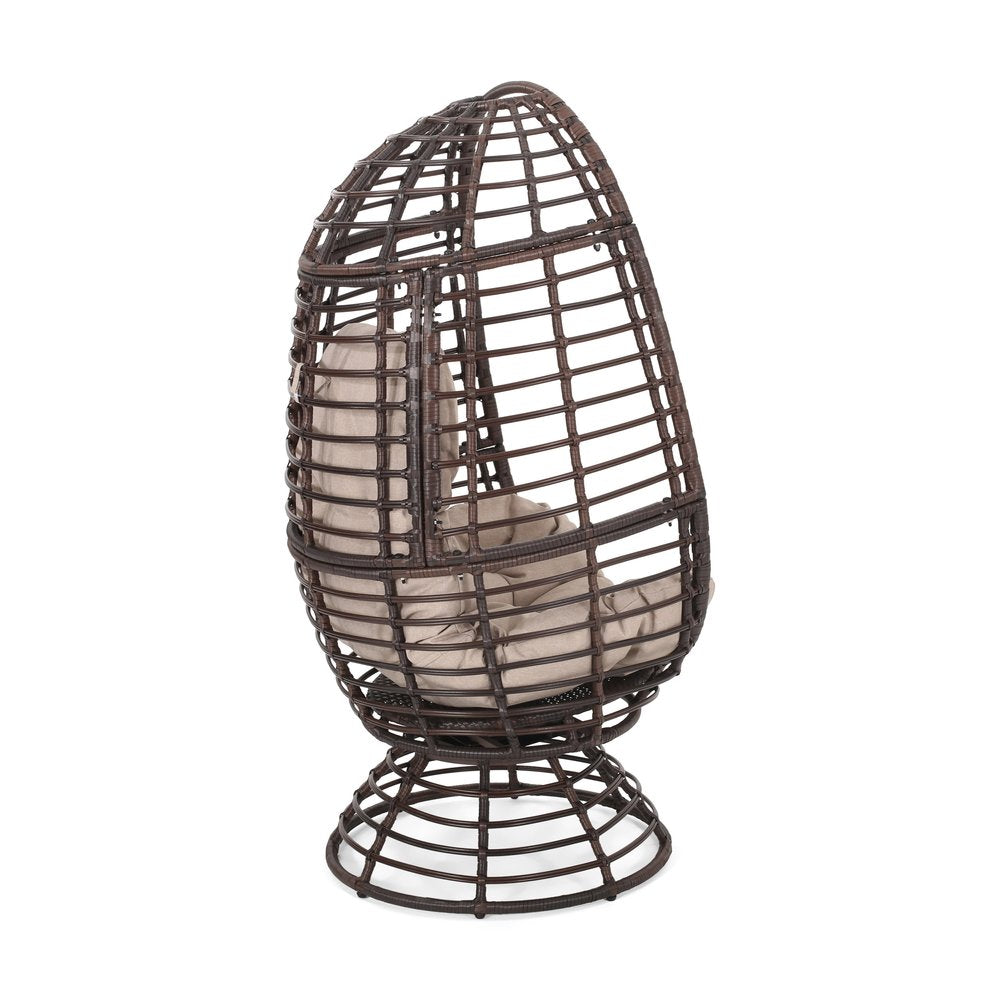 Beige Metal Outdoor Egg Chair with Brown Cushion - 31-inch