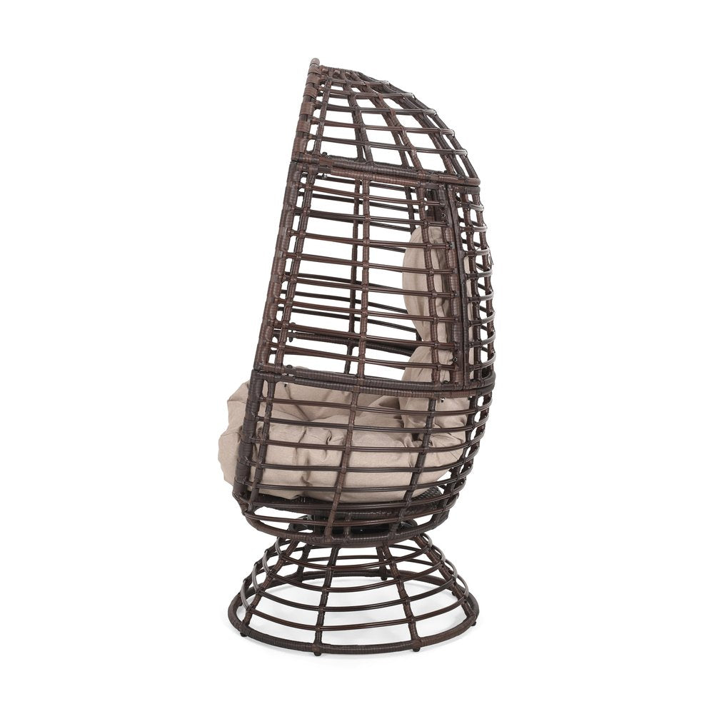 Beige Metal Outdoor Egg Chair with Brown Cushion - 31-inch