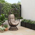 Beige Metal Outdoor Egg Chair with Brown Cushion - 31-inch