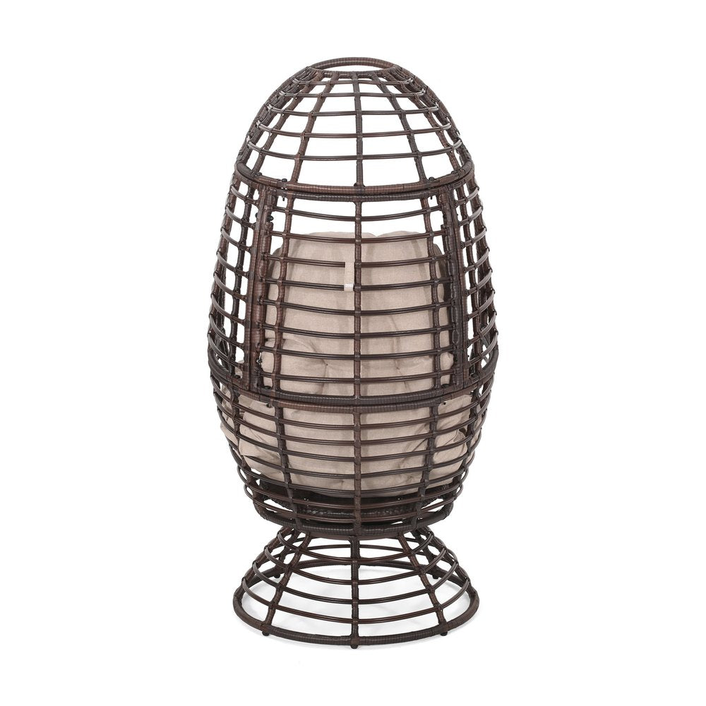 Beige Metal Outdoor Egg Chair with Brown Cushion - 31-inch