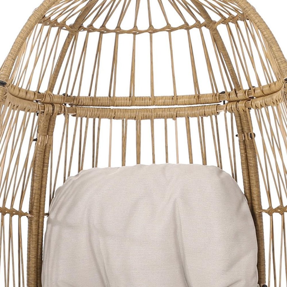 White Metal Outdoor Egg Chair with Beige Cushion - 31-inch