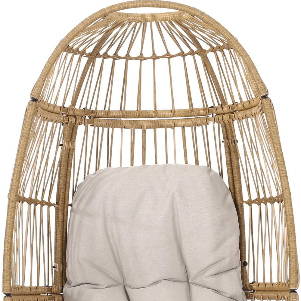 White Metal Outdoor Egg Chair with Beige Cushion - 31-inch