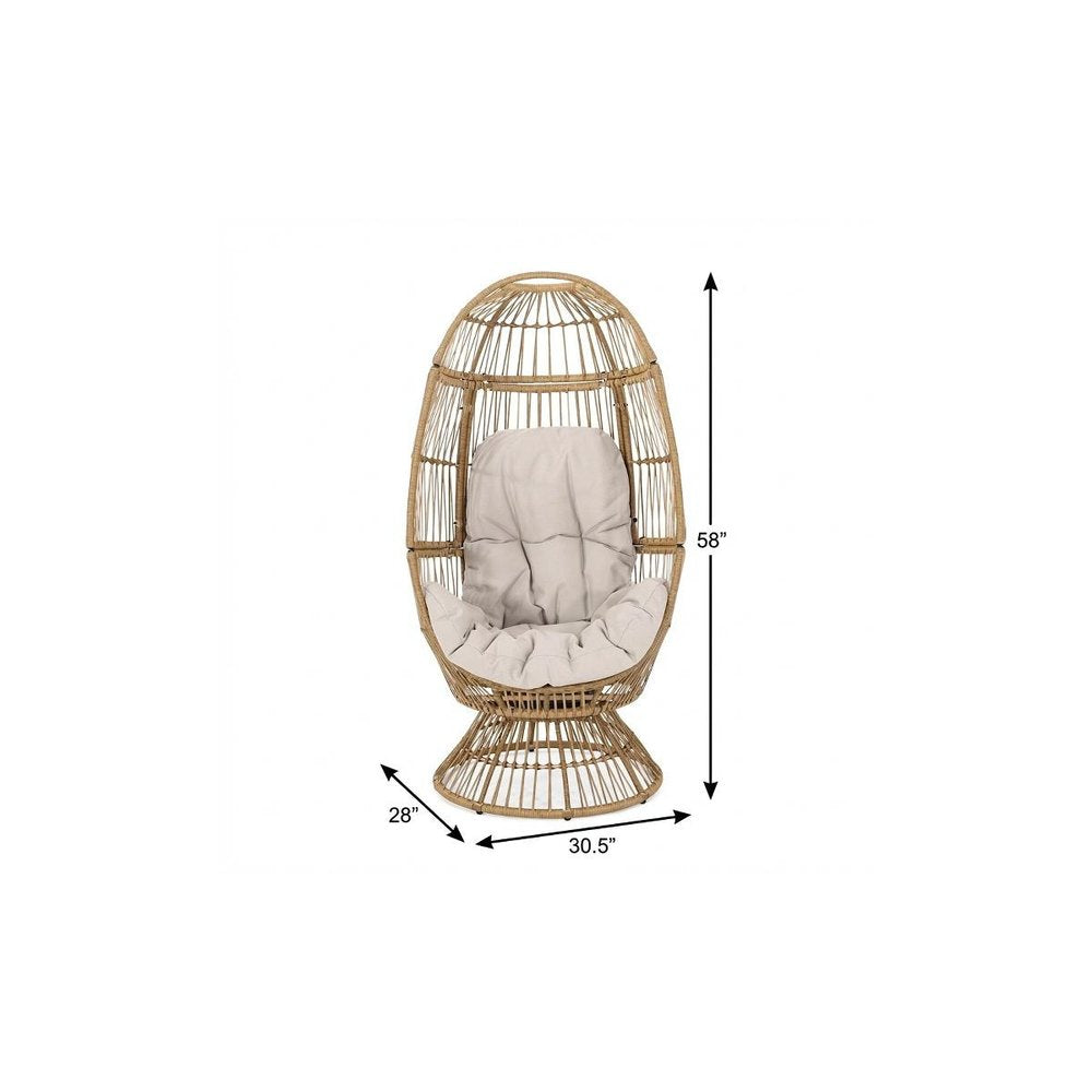 White Metal Outdoor Egg Chair with Beige Cushion - 31-inch