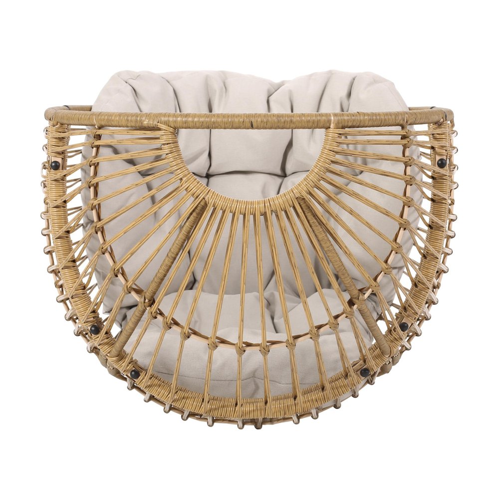 White Metal Outdoor Egg Chair with Beige Cushion - 31-inch