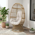 White Metal Outdoor Egg Chair with Beige Cushion - 31-inch