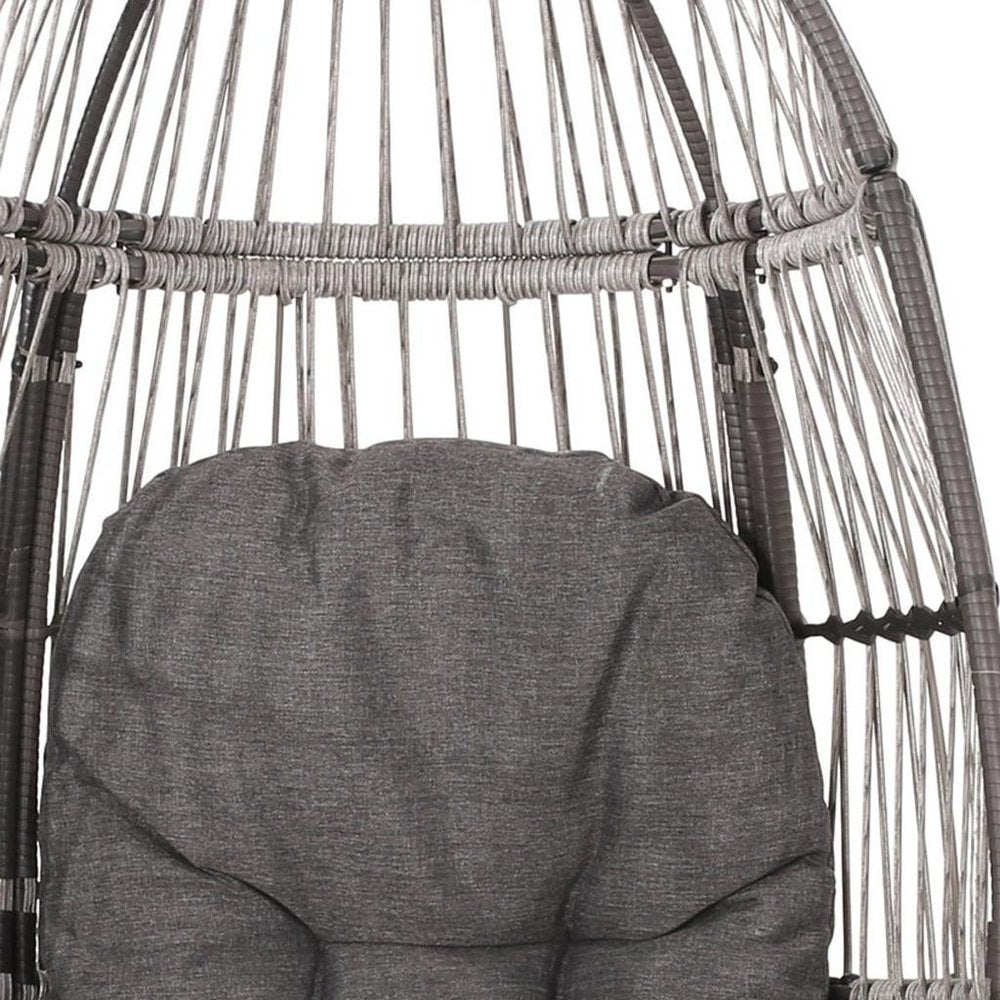 Gray Metal Outdoor Egg Chair with Gray Cushion - 31-inch