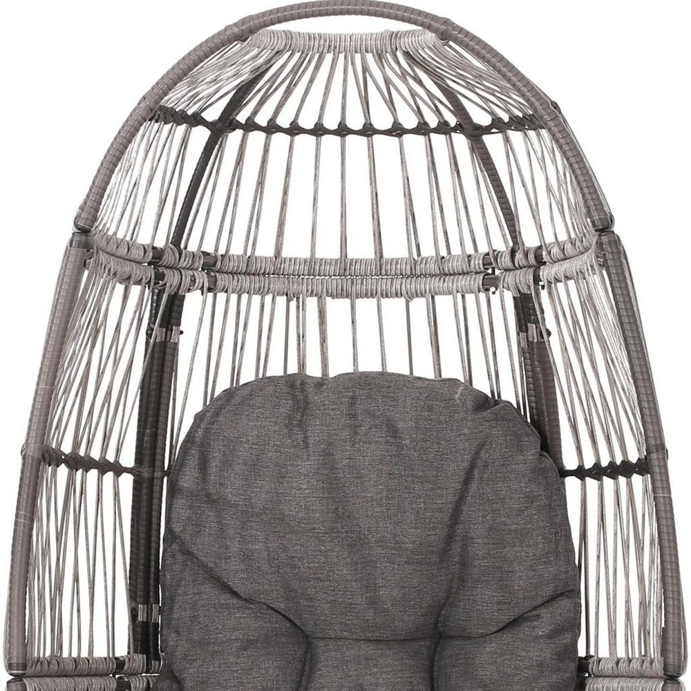Gray Metal Outdoor Egg Chair with Gray Cushion - 31-inch