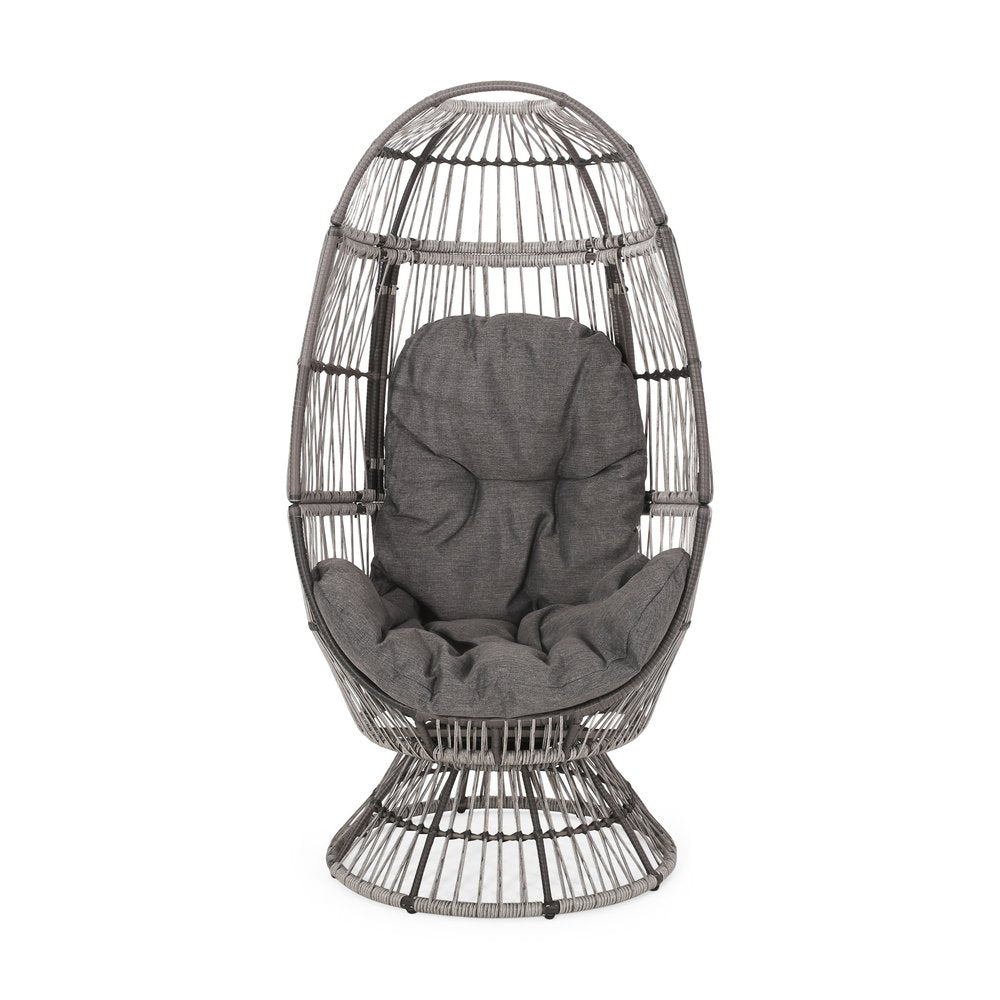 Gray Metal Outdoor Egg Chair with Gray Cushion - 31-inch