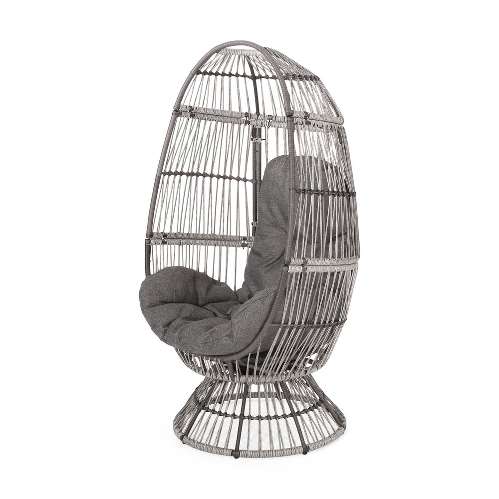 Gray Metal Outdoor Egg Chair with Gray Cushion - 31-inch