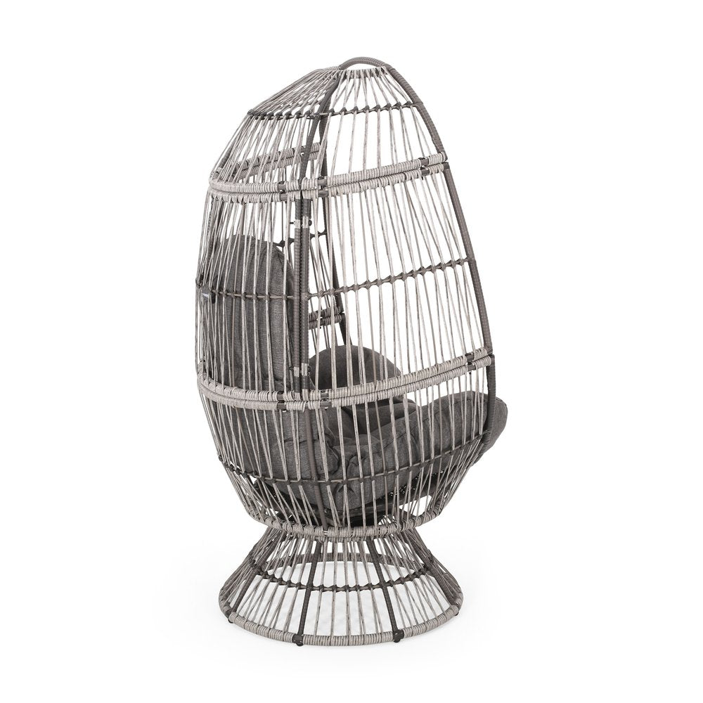 Gray Metal Outdoor Egg Chair with Gray Cushion - 31-inch