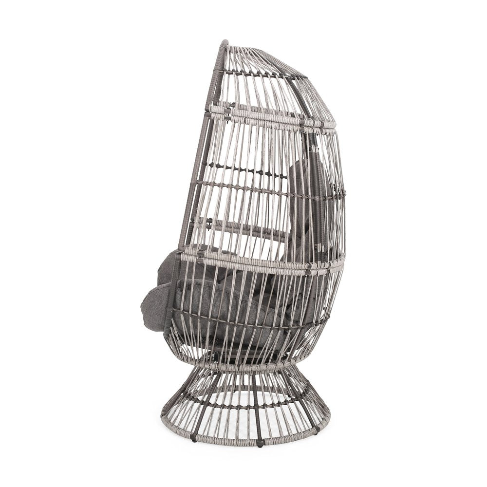 Gray Metal Outdoor Egg Chair with Gray Cushion - 31-inch