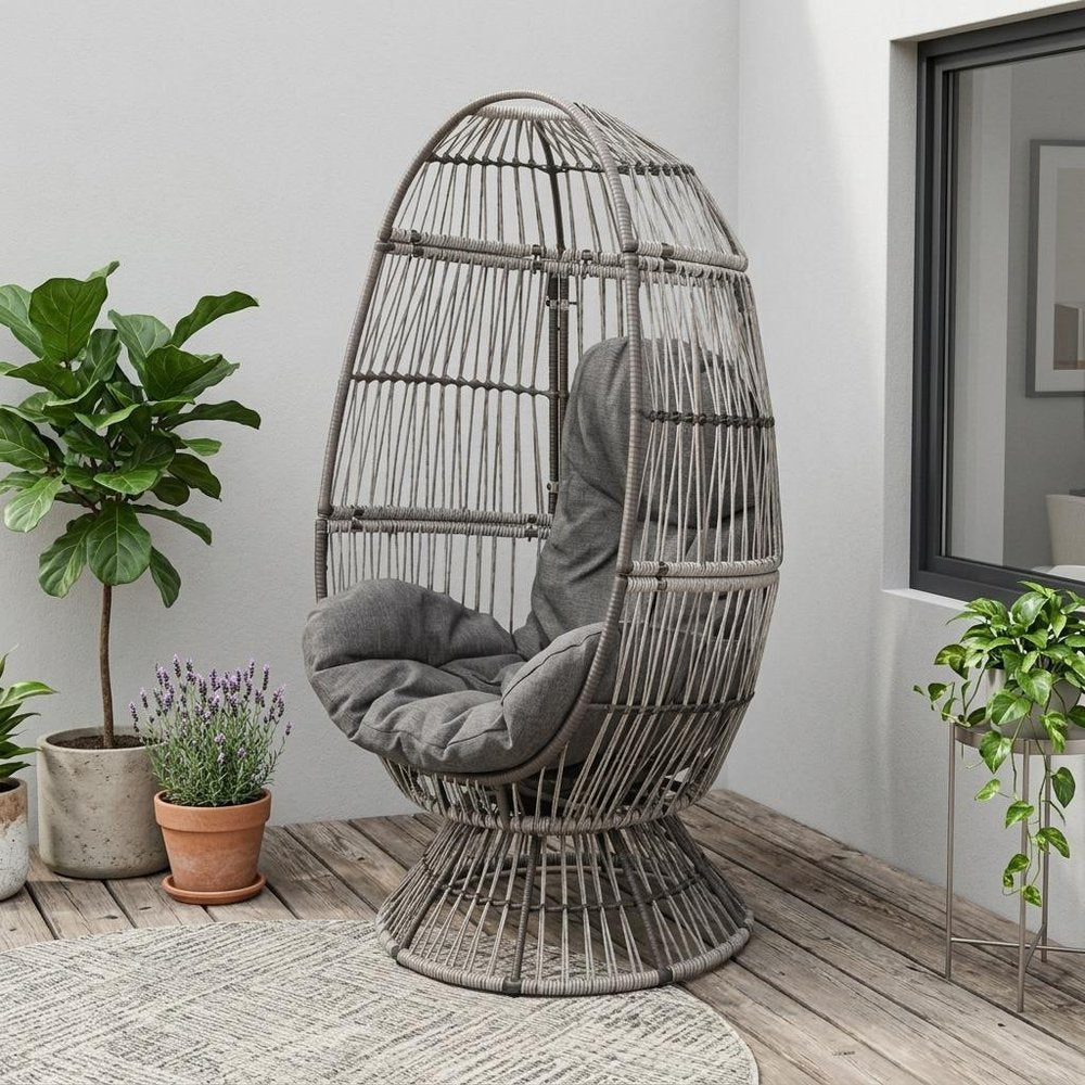 Gray Metal Outdoor Egg Chair with Gray Cushion - 31-inch