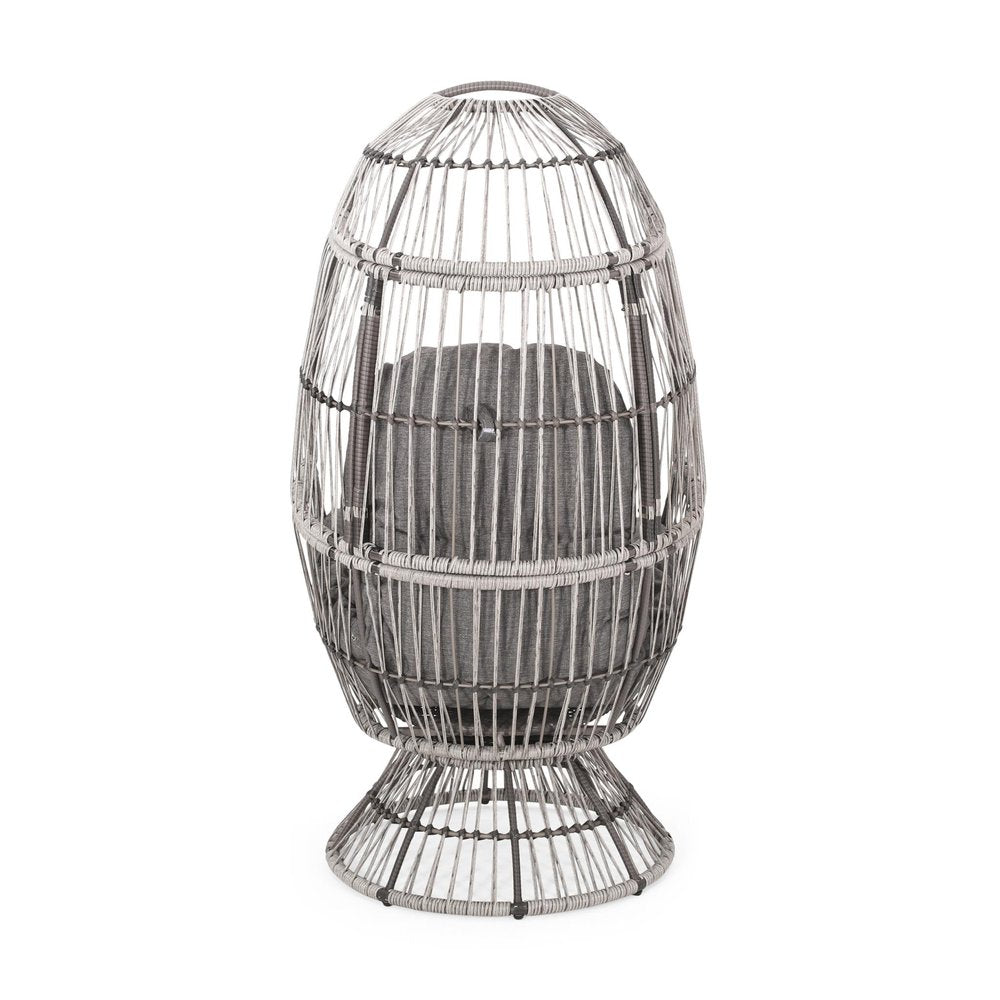 Gray Metal Outdoor Egg Chair with Gray Cushion - 31-inch