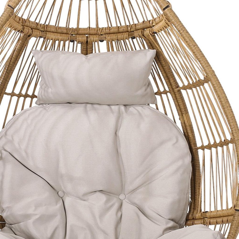 Beige Metal Outdoor Egg Chair with Beige Cushion - 37-inch
