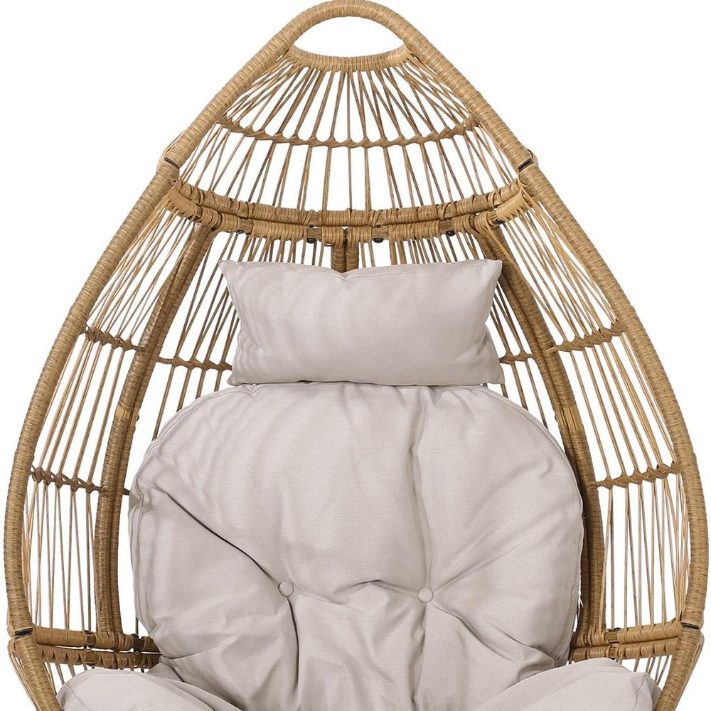 Beige Metal Outdoor Egg Chair with Beige Cushion - 37-inch