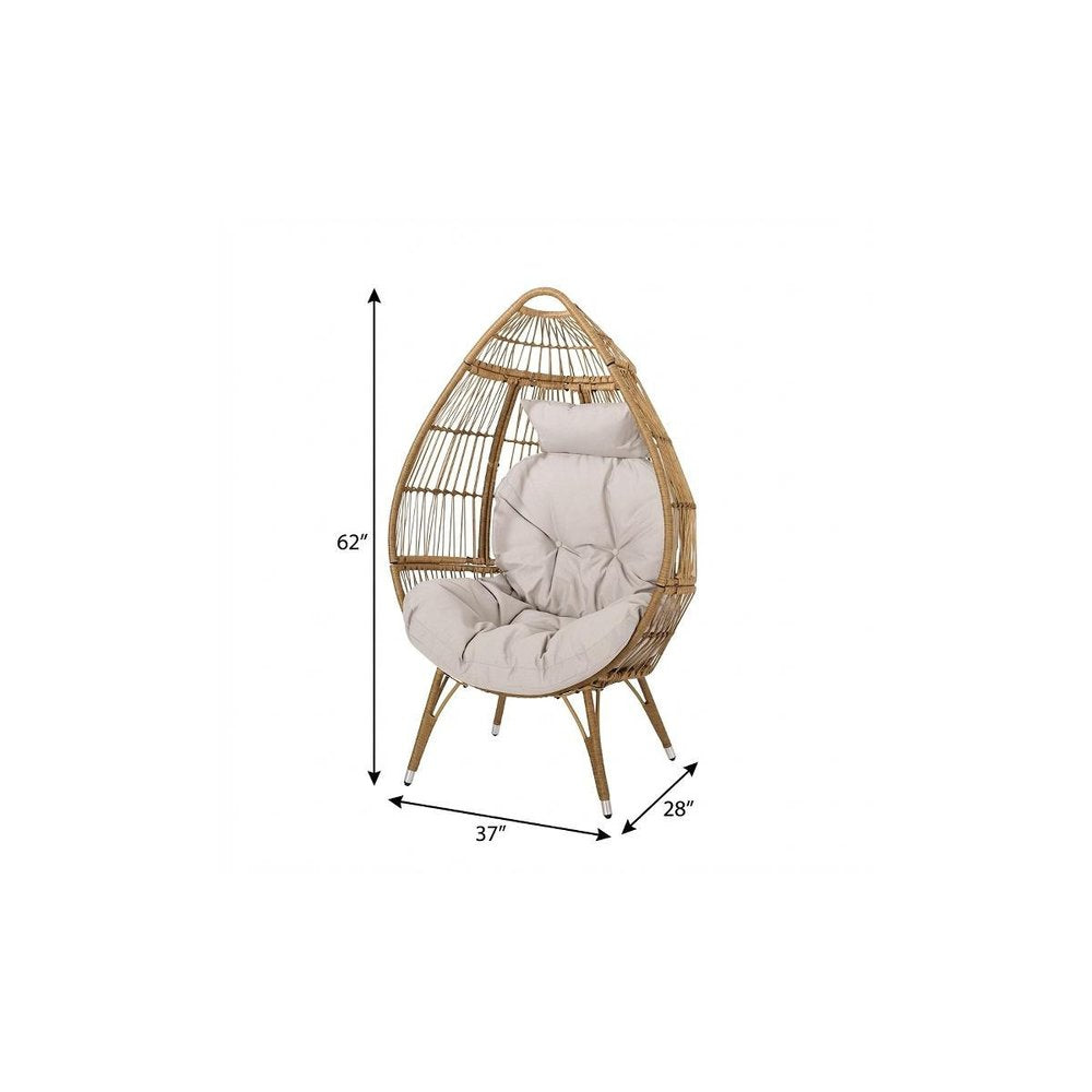 Beige Metal Outdoor Egg Chair with Beige Cushion - 37-inch