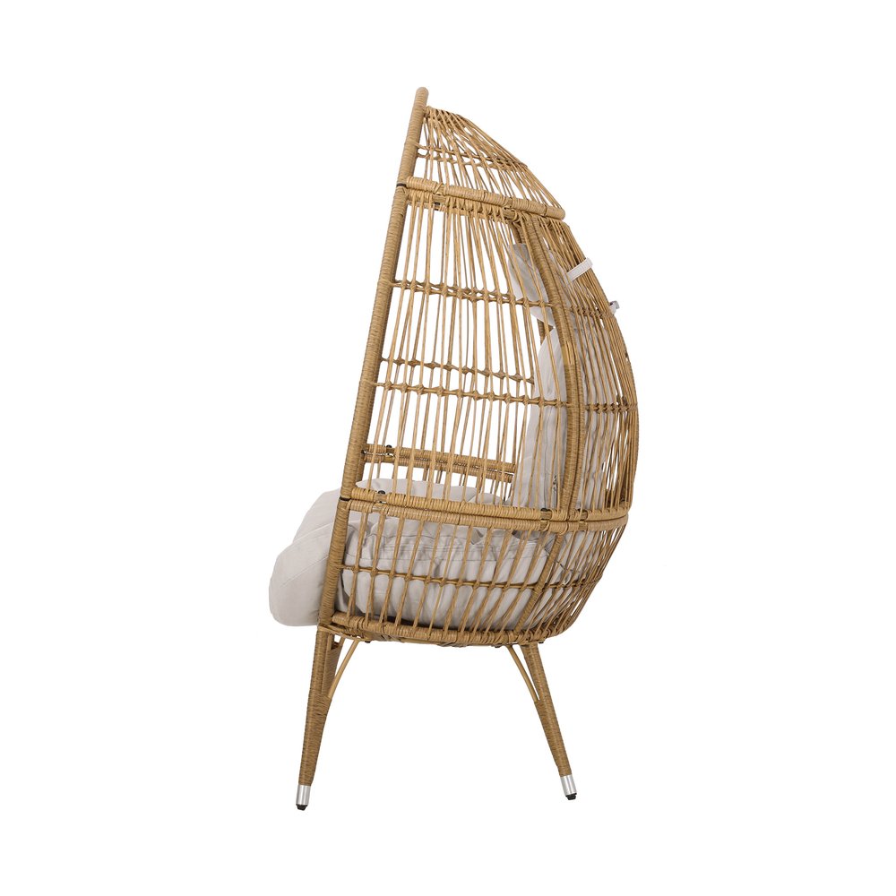 Beige Metal Outdoor Egg Chair with Beige Cushion - 37-inch