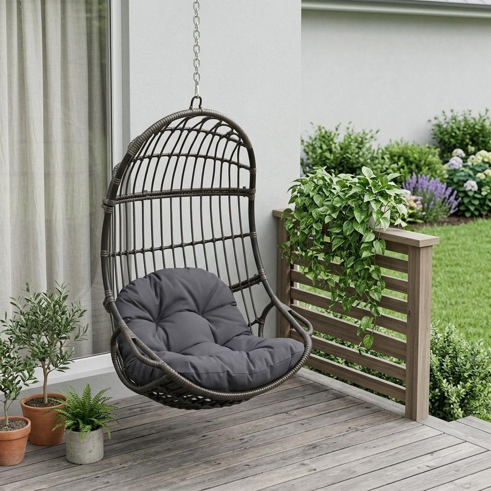 Gray Metal Outdoor Egg Chair with Gray Cushion - 30-inch