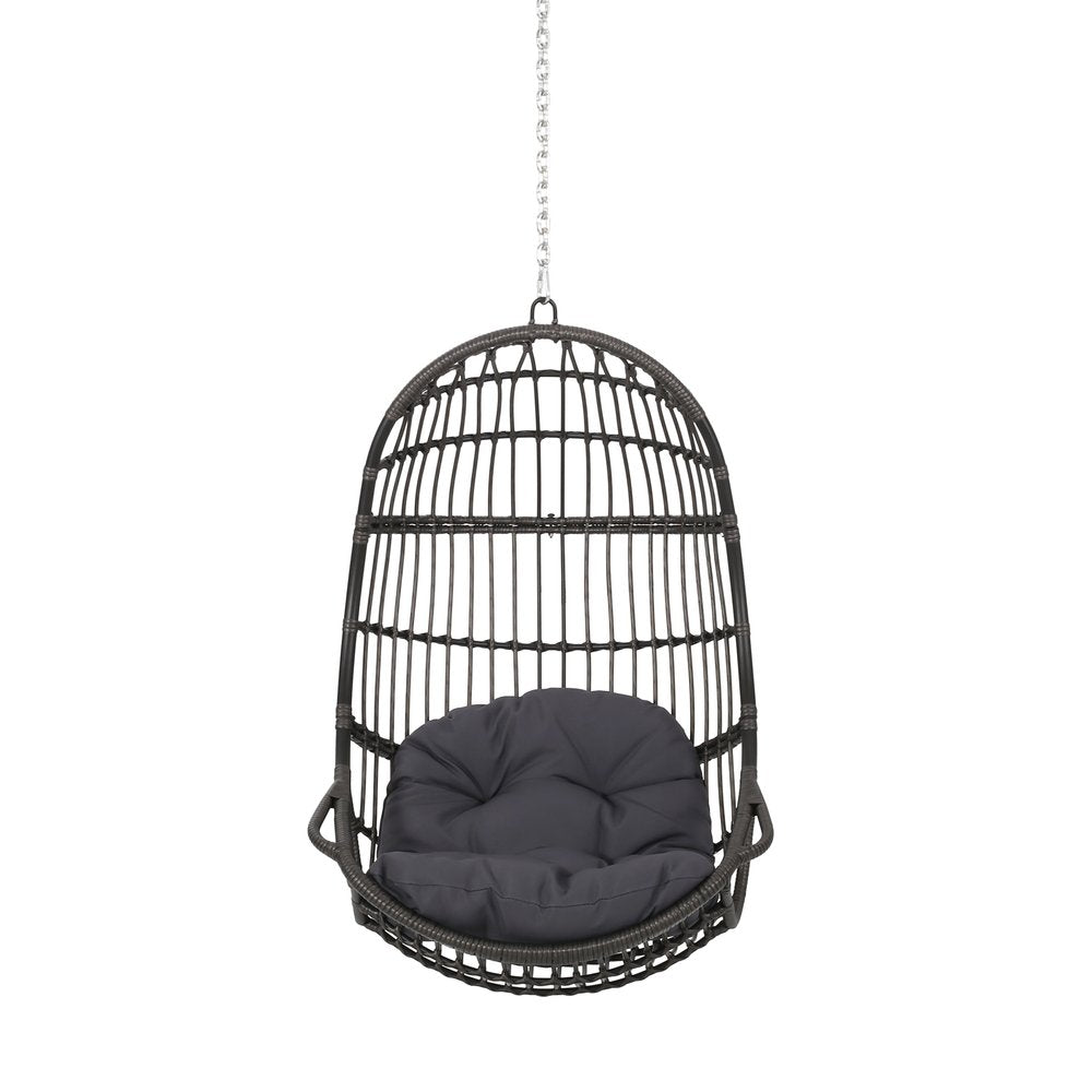 Gray Metal Outdoor Egg Chair with Gray Cushion - 30-inch