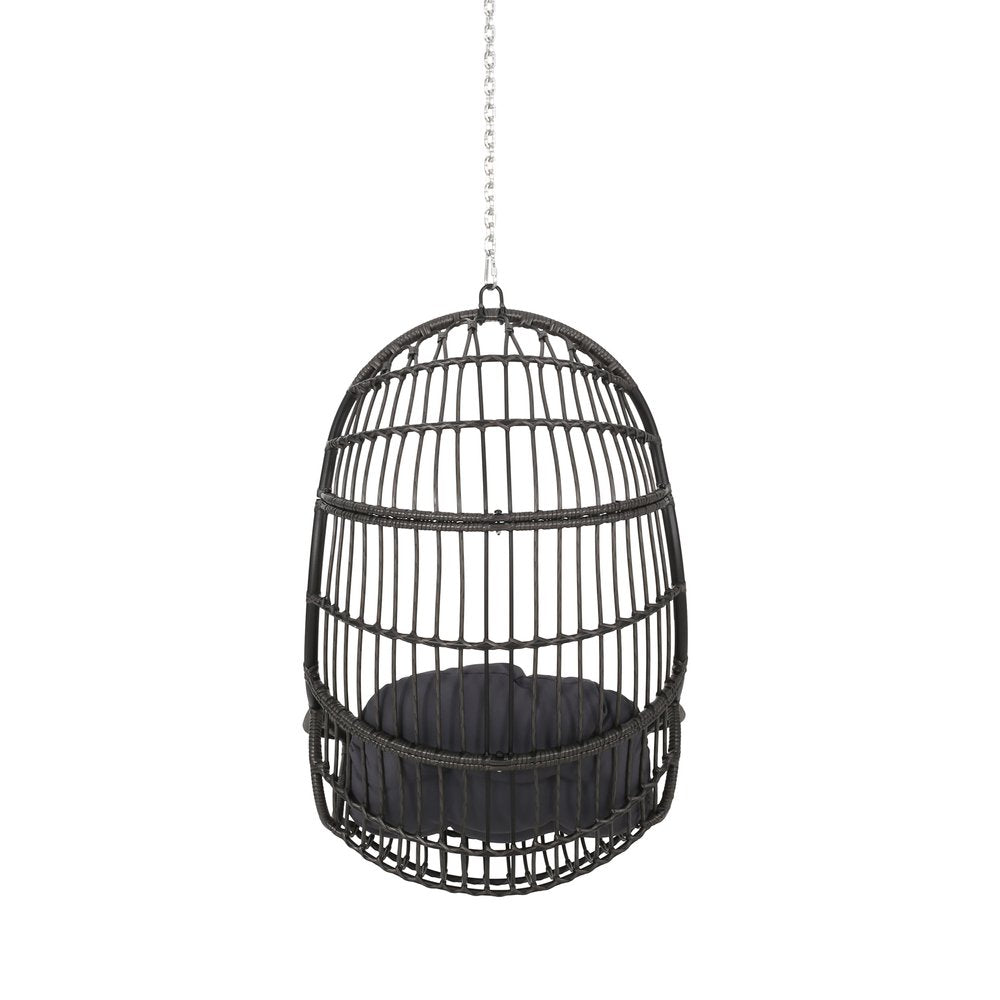 Gray Metal Outdoor Egg Chair with Gray Cushion - 30-inch
