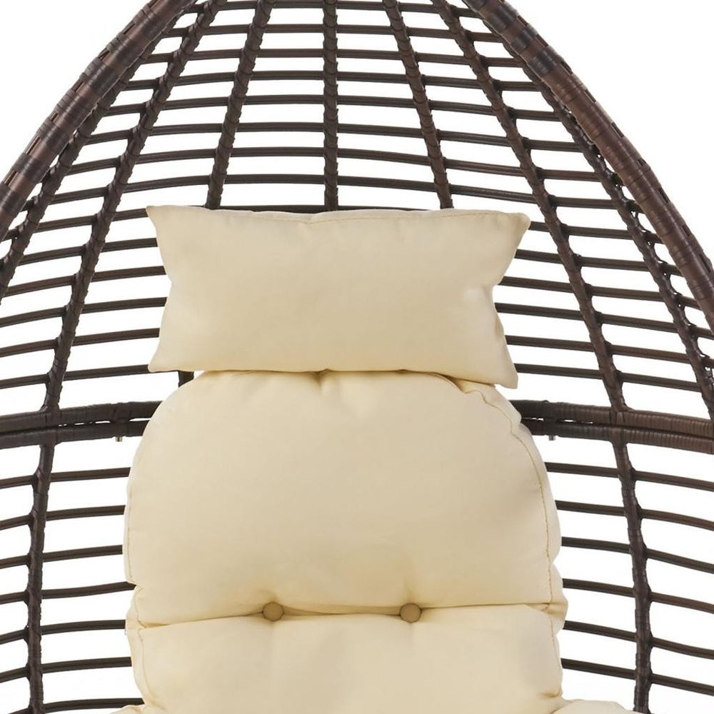 Beige Metal Outdoor Egg Chair with White Cushion - 39-inch