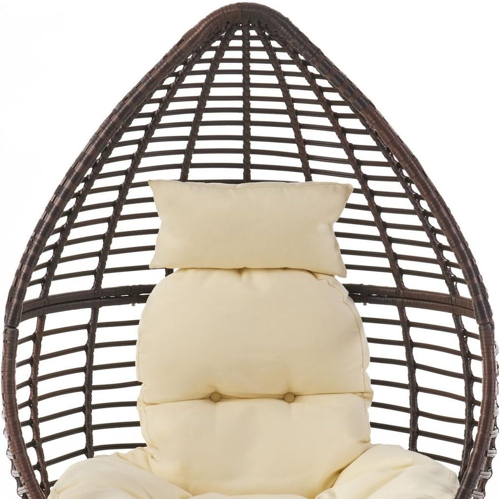Beige Metal Outdoor Egg Chair with White Cushion - 39-inch
