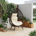 Beige Metal Outdoor Egg Chair with White Cushion - 39-inch