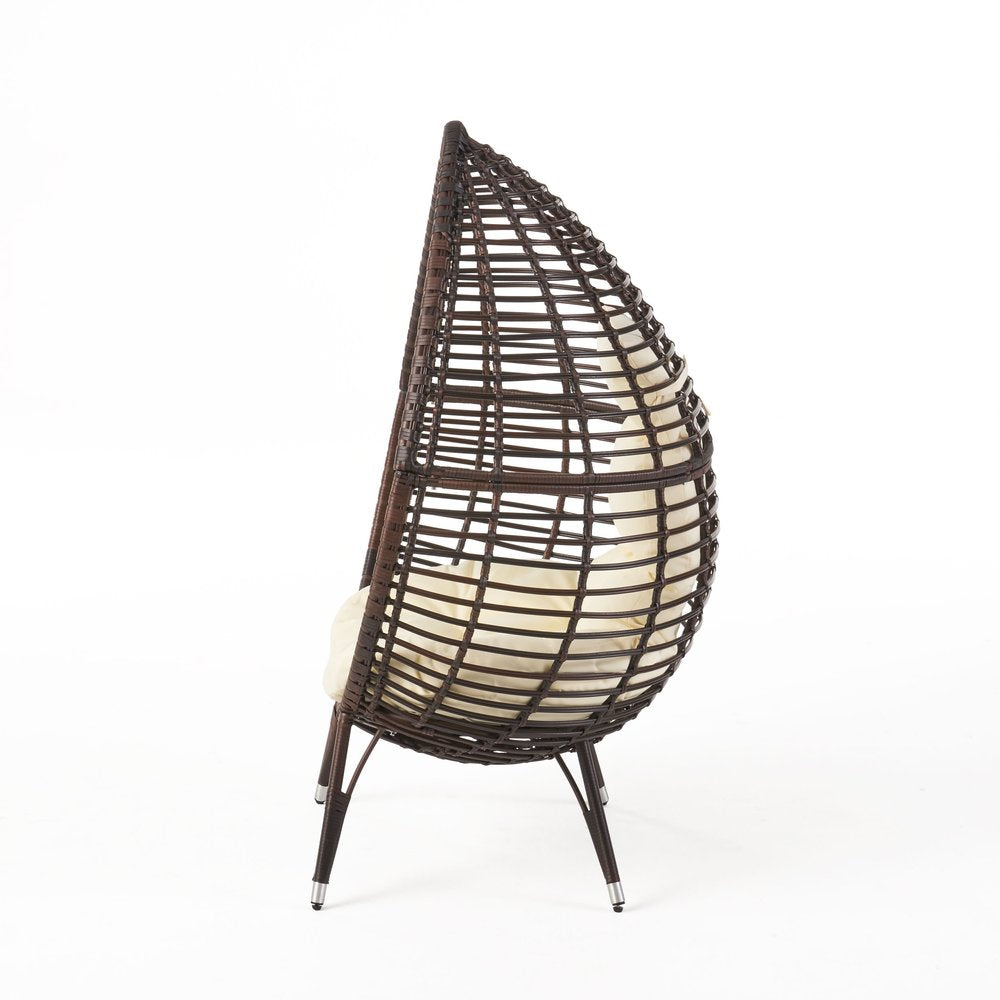 Beige Metal Outdoor Egg Chair with White Cushion - 39-inch