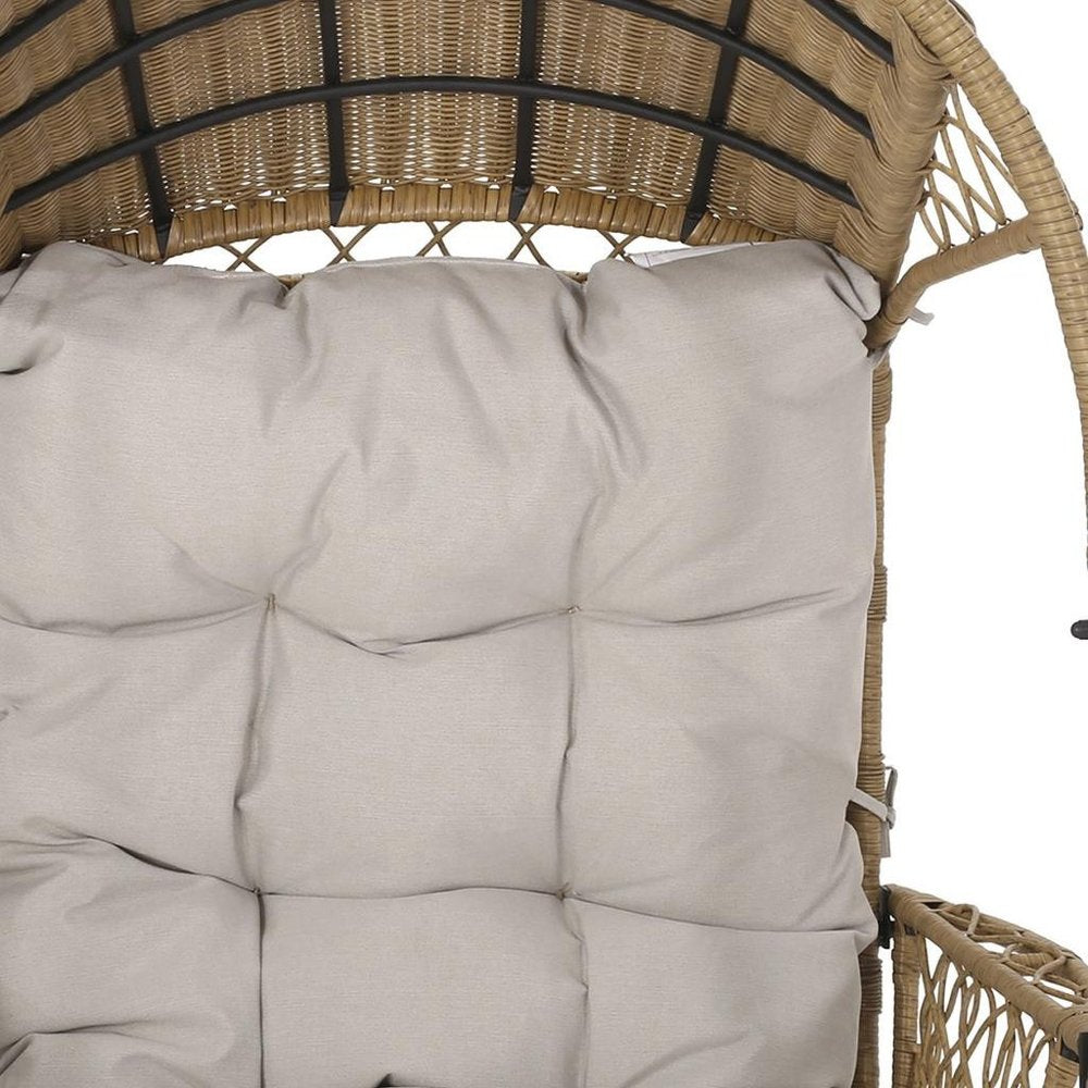 Beige Metal Outdoor Egg Chair with Gray Cushion - 35-inch