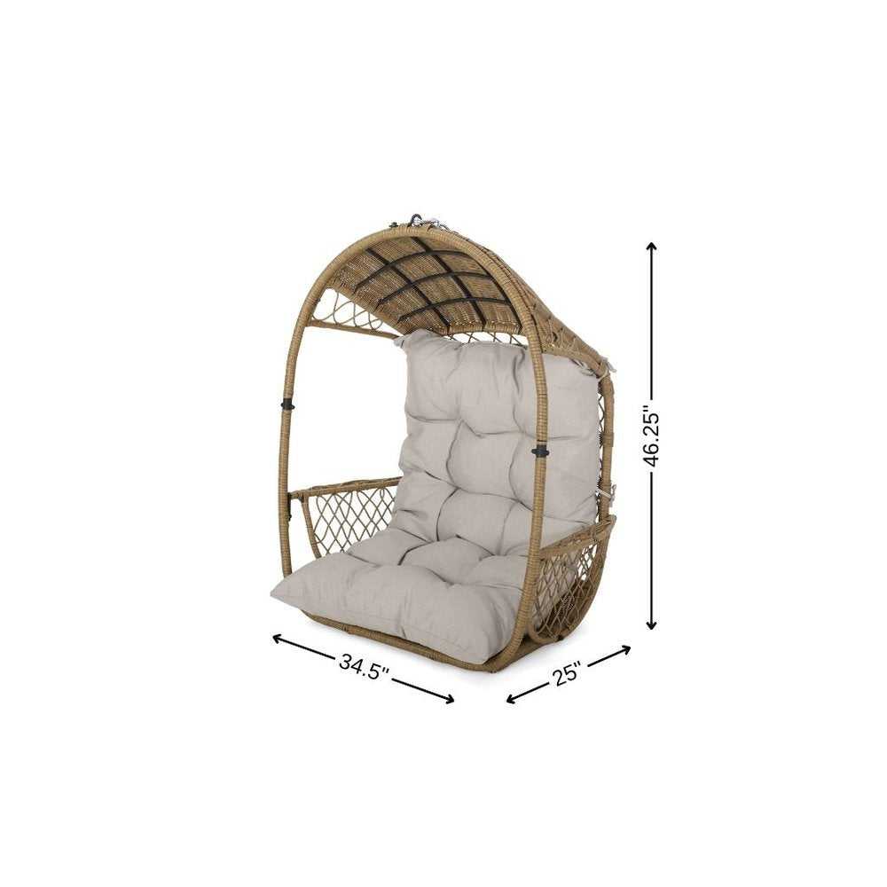 Beige Metal Outdoor Egg Chair with Gray Cushion - 35-inch