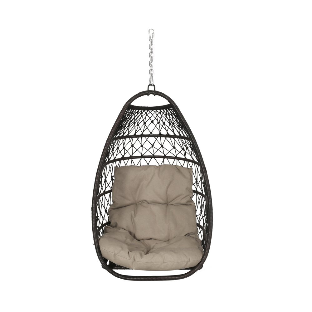 Brown Metal Outdoor Egg Chair with Brown Cushion - 29-inch