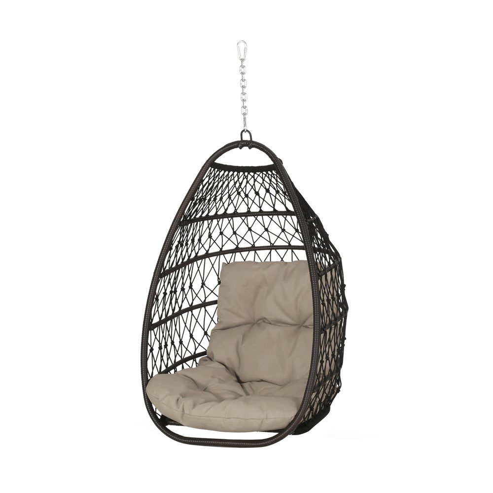 Brown Metal Outdoor Egg Chair with Brown Cushion - 29-inch