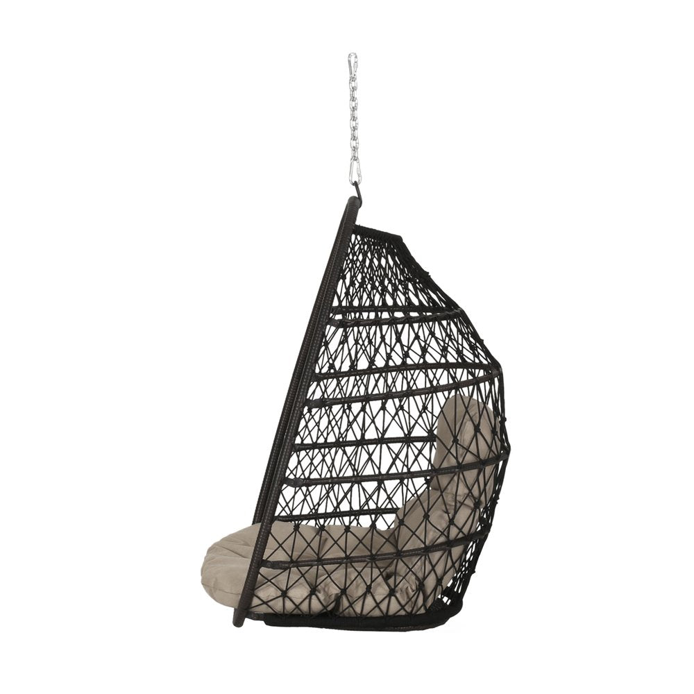 Brown Metal Outdoor Egg Chair with Brown Cushion - 29-inch