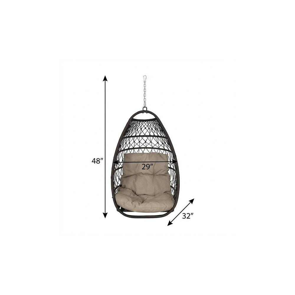 Brown Metal Outdoor Egg Chair with Brown Cushion - 29-inch