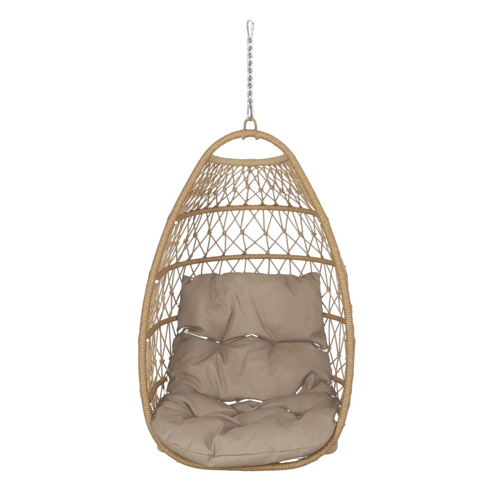 Brown Metal Outdoor Egg Chair with Brown Cushion - 29-inch