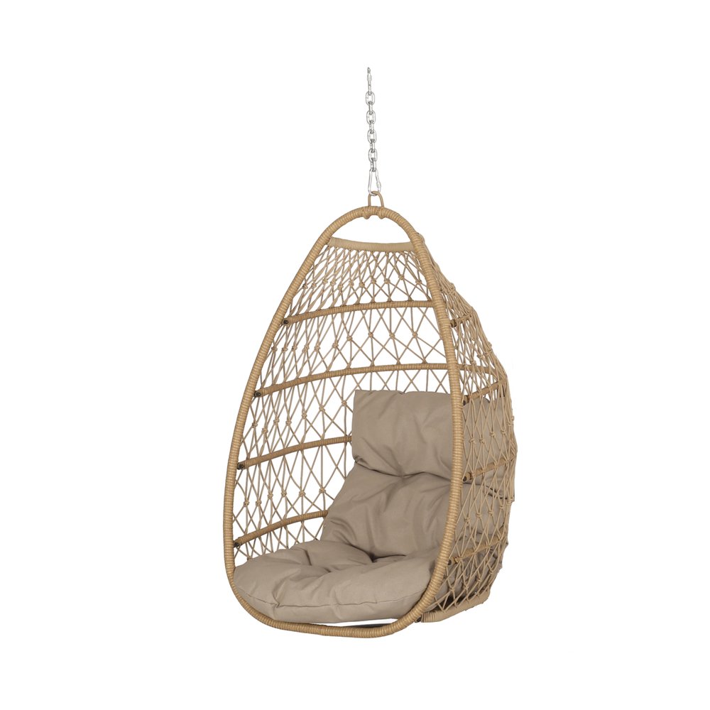 Brown Metal Outdoor Egg Chair with Brown Cushion - 29-inch