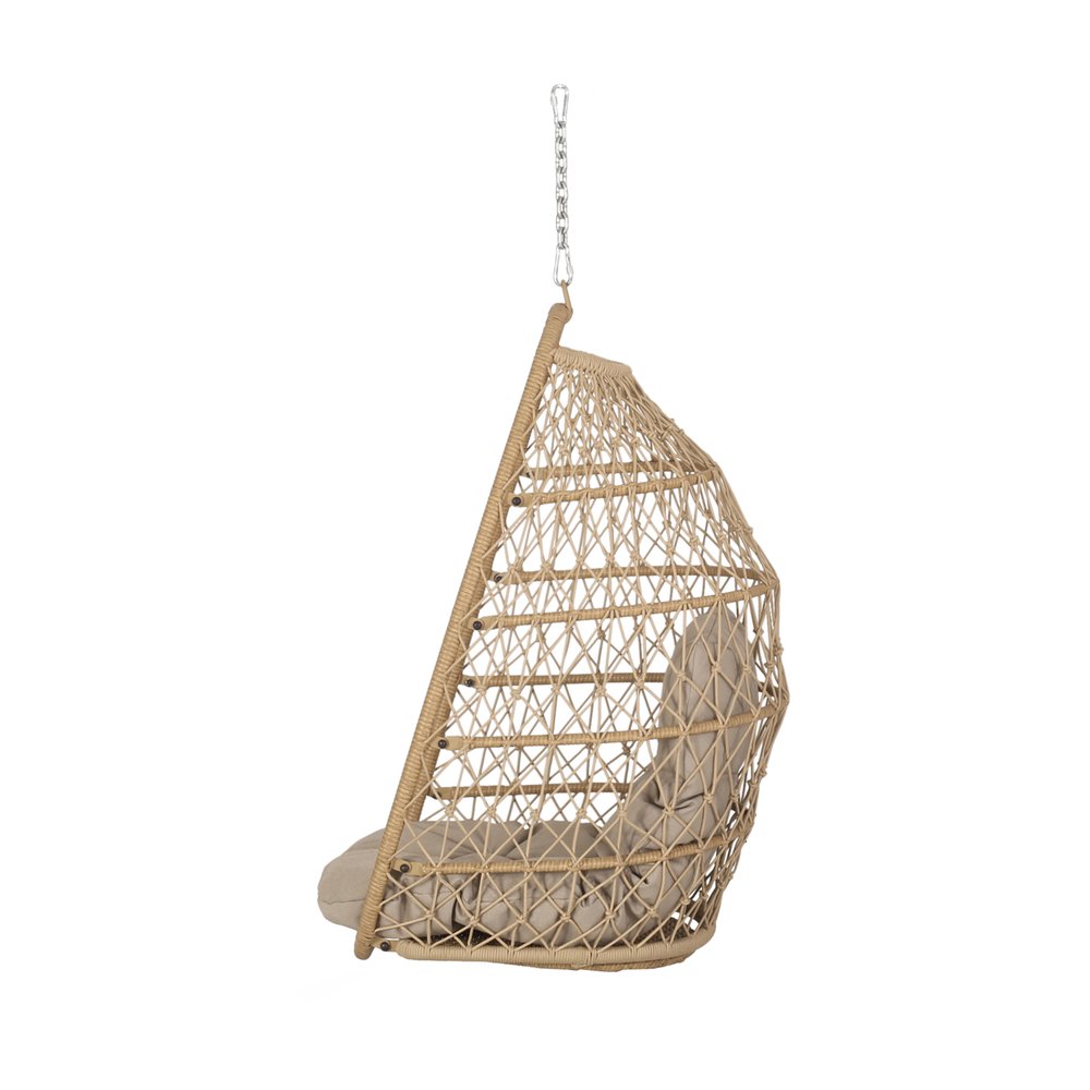 Brown Metal Outdoor Egg Chair with Brown Cushion - 29-inch