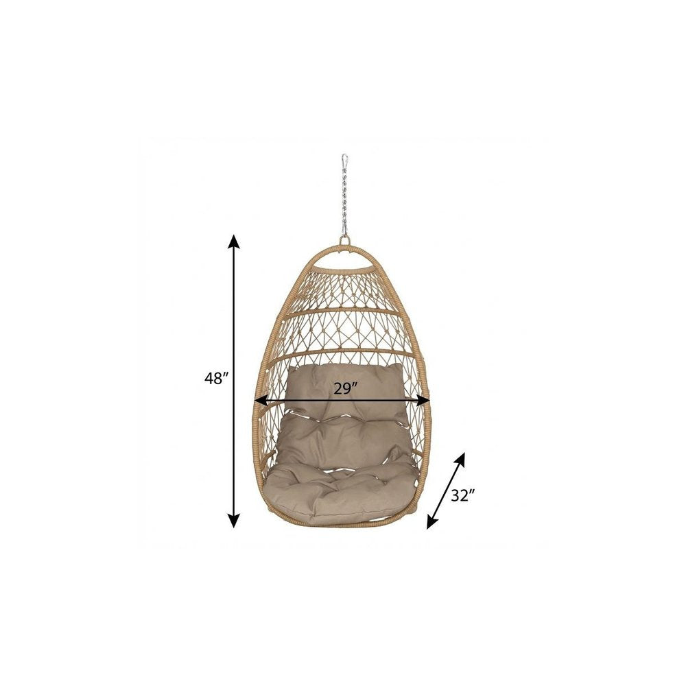 Brown Metal Outdoor Egg Chair with Brown Cushion - 29-inch