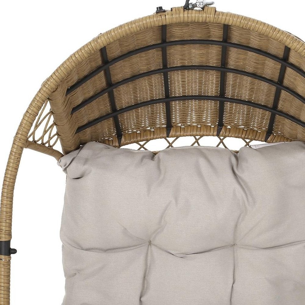 Beige Metal Outdoor Egg Chair with Gray Cushion - 35-inch