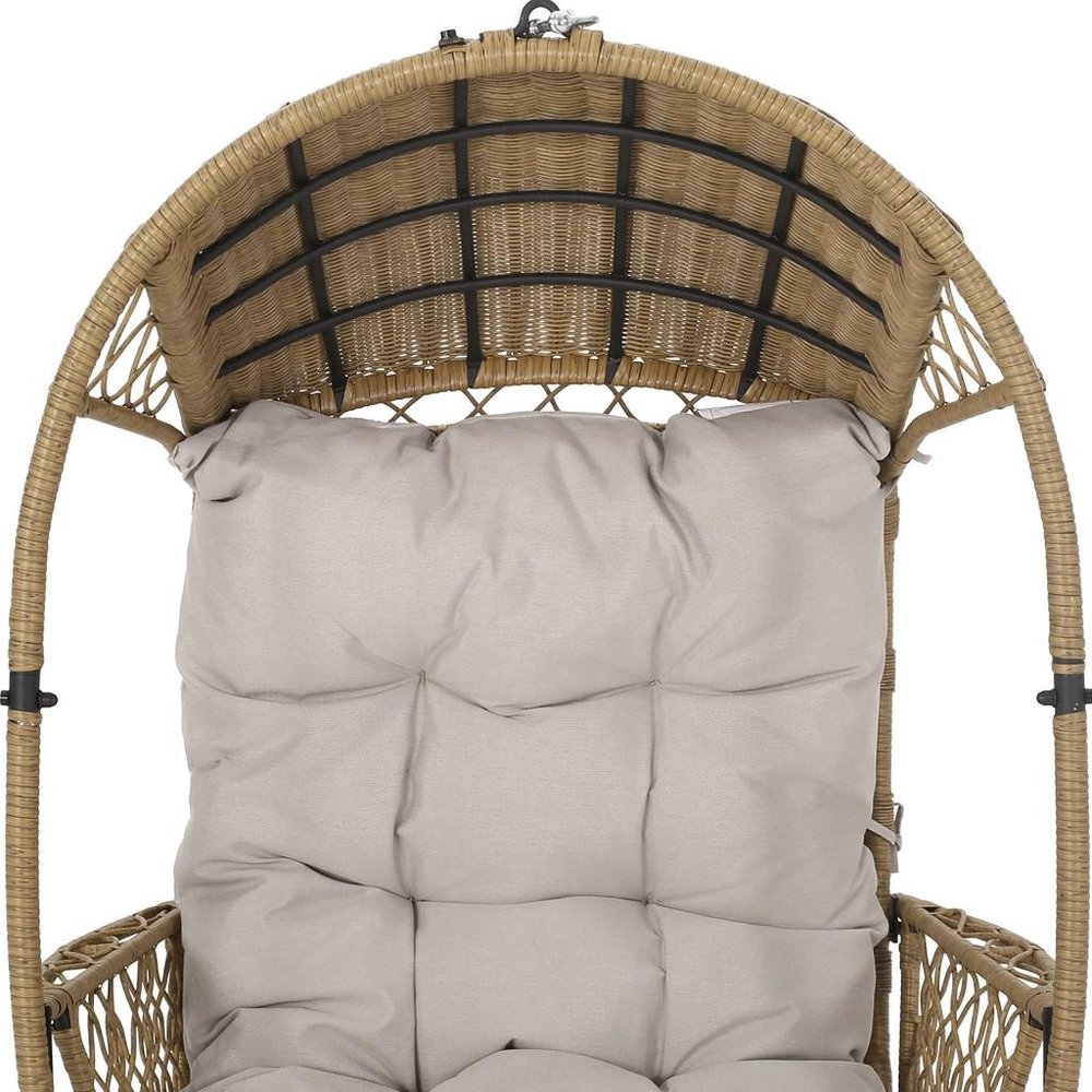Beige Metal Outdoor Egg Chair with Gray Cushion - 35-inch