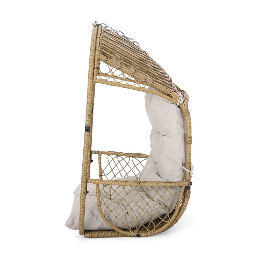 Beige Metal Outdoor Egg Chair with Gray Cushion - 35-inch