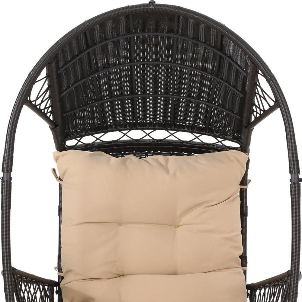 Brown Metal Outdoor Egg Chair with Brown Cushion - 37-inch