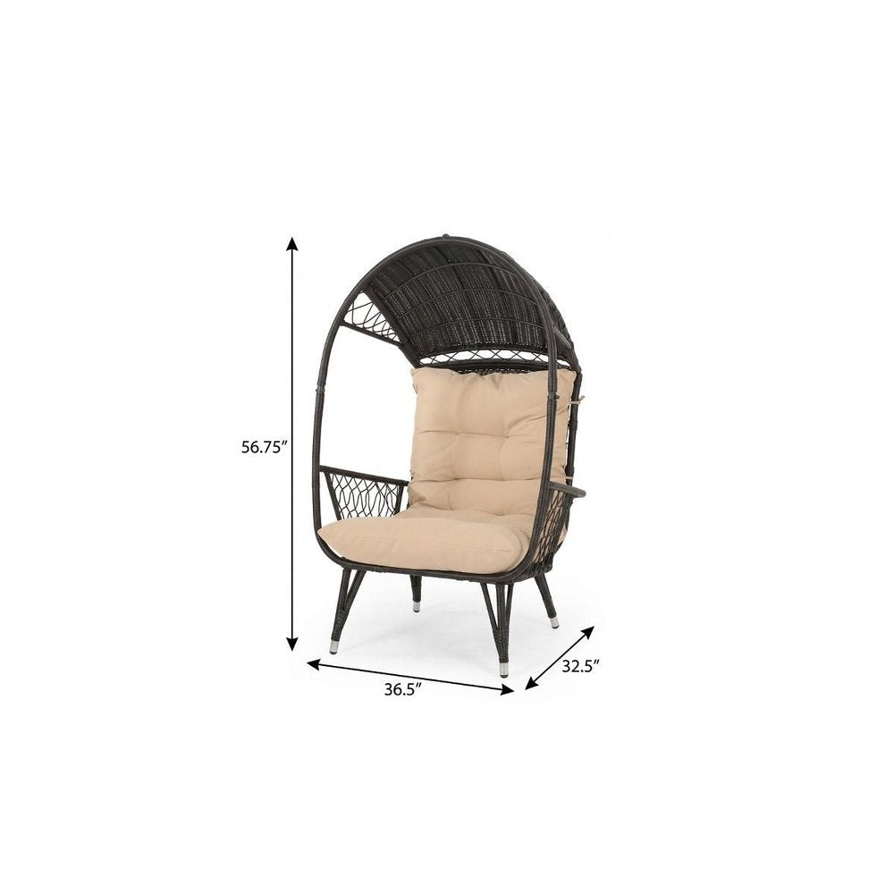 Brown Metal Outdoor Egg Chair with Brown Cushion - 37-inch
