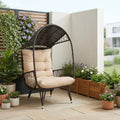 Brown Metal Outdoor Egg Chair with Brown Cushion - 37-inch